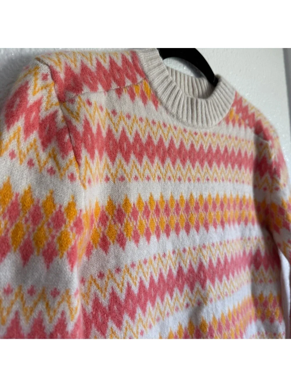J.Crew 100% Cashmere Fair Isle Sweater Pink Orange Crewneck Women's S